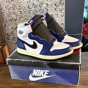 Nike Men's Air Jordan 1 Retro Royal Blue and White High-Top Sneakers